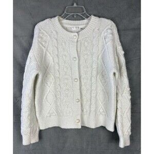 Cloth By Design Cardigan Sweater Womens Medium White Cable Knit Preppy Academia